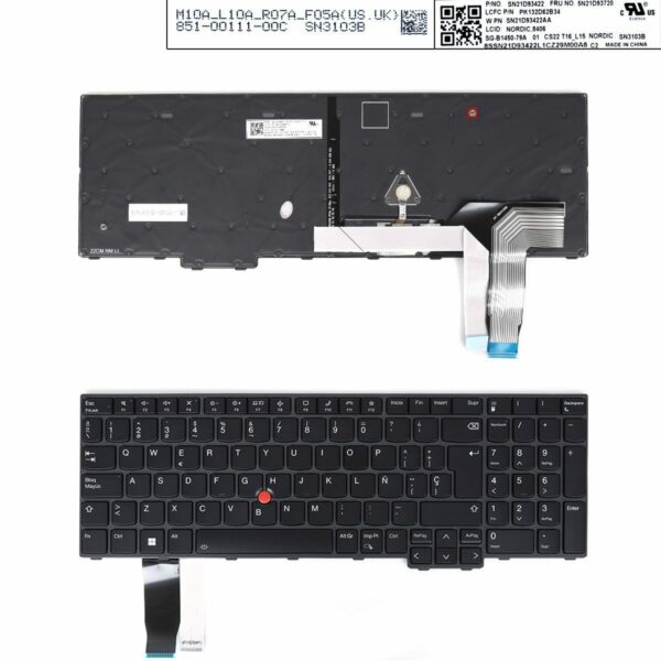 Teclado Retroiluminado Espanhol para Portátil Lenovo L15 GEN3, T16, P16S GEN1 - Compatível com 18-0118A-DZ01-K17, SN21D93422AA, PK132D62B34