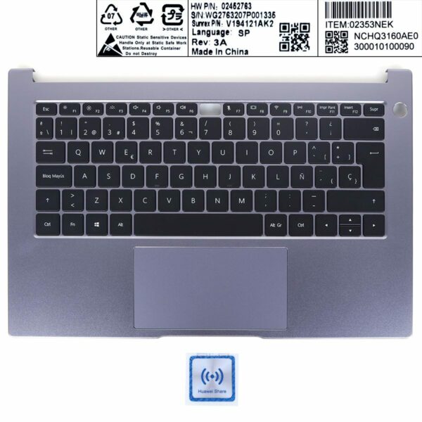 Teclado para Portátil Huawei MateBook 13 WRT-W19 W19 - Espanhol Preto Sem Retroiluminação