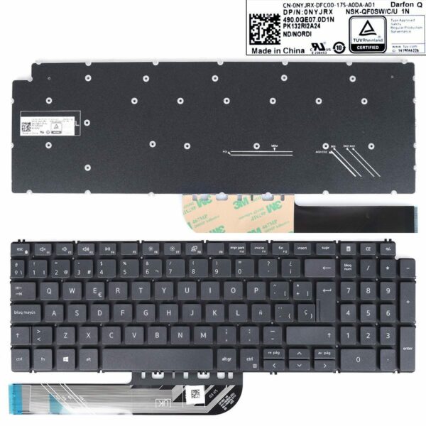 Teclado para Portátil Dell 7590, 7591, P83F, 5580, 5584, 5593, 5598 - Espanhol Preto