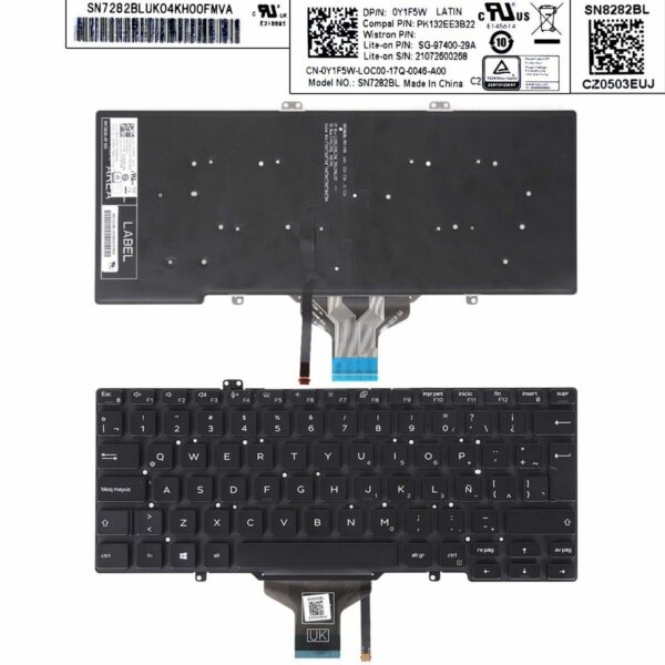 Teclado Retroiluminado Preto Espanhol para Portátil Dell Latitude 3400, 5400, 5401, 5402, 5410 Series