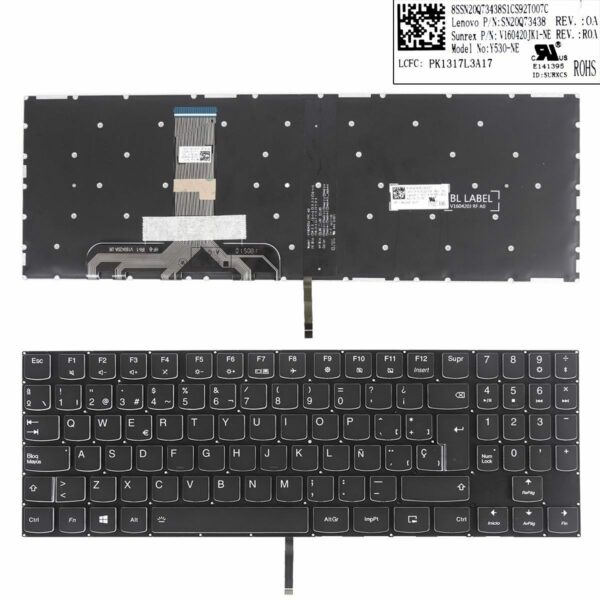 Teclado Retroiluminado Preto para Portátil Lenovo Legion Y520 Y520-15IKB R720 R720-15IKB - Layout Espanhol