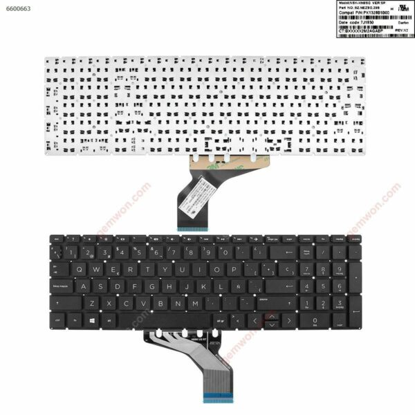 Teclado para Portátil HP Pavilion 15-DA Series, HP 250/255 G7 Series - Espanhol/Castelhano, Preto