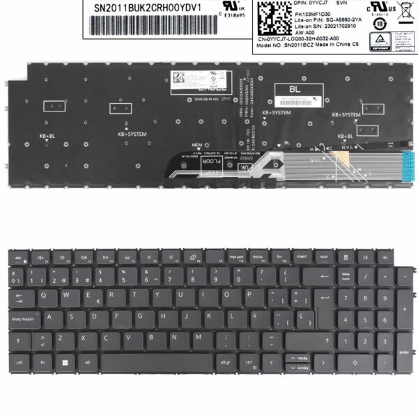 Teclado Retroiluminado Preto para Portátil Dell Latitude 3520, Vostro 3510, 3520, 5510, 5515, 7510