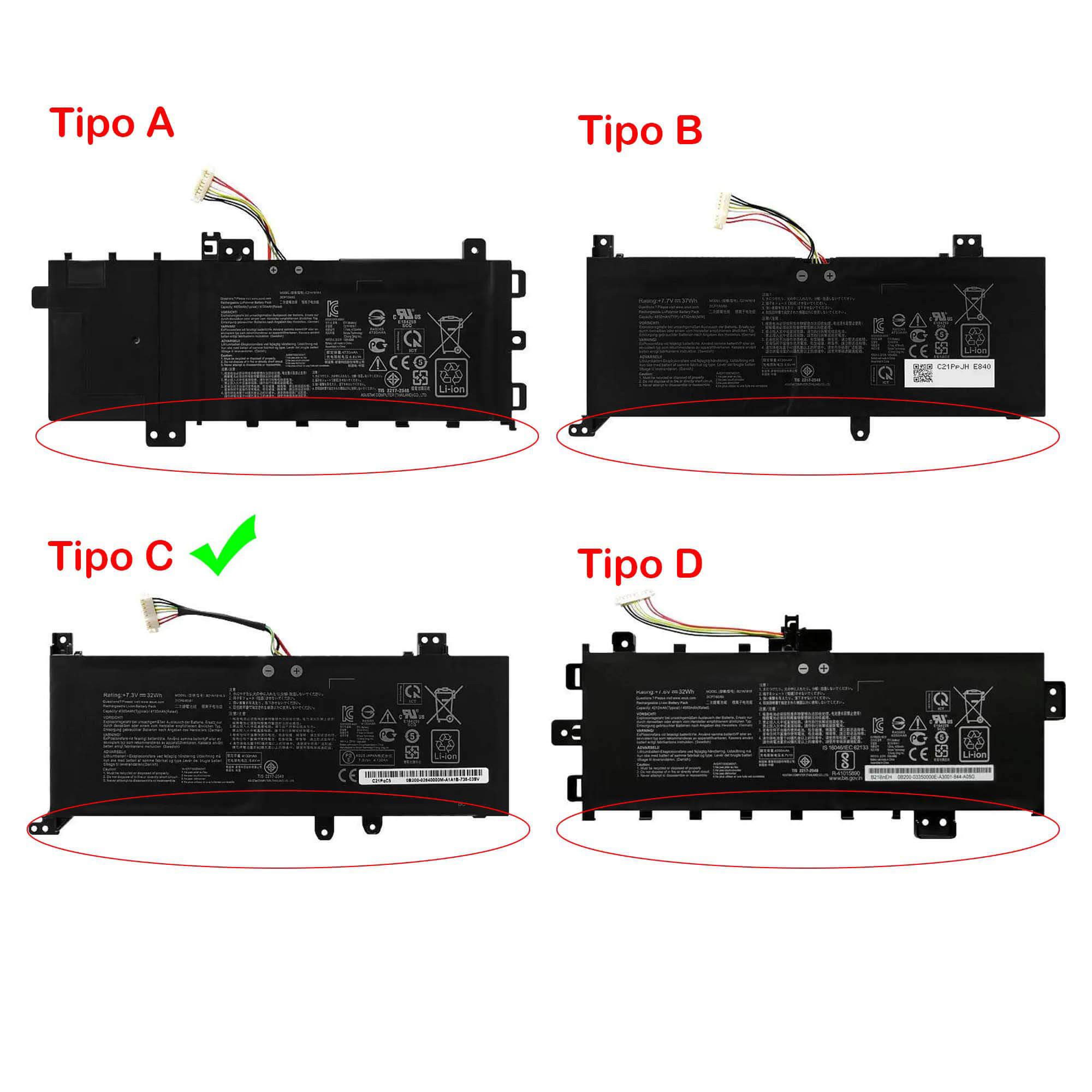 Bateria para Portátil Asus VivoBook 14 F412 X412, VivoBook 15 X512 F512 Series - P/N C21N1818 - Image 4