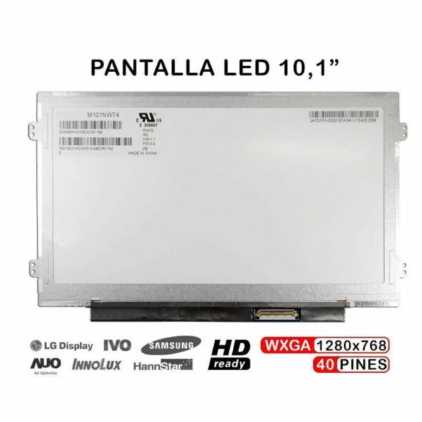 Ecrã de LED para Portátil 25cm WXGA (1280x800) 40 Pinos - Compatível M101NWT4 M101NWT2