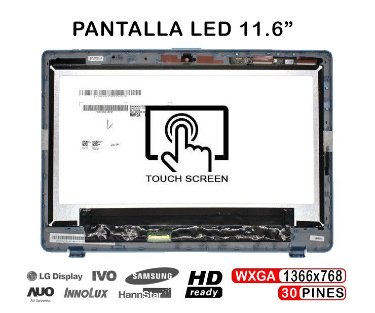 ECRÃ LED + TÁTIL DE 11.6" PARA PORTATIL ACER ASPIRE V5-132P V5-132P-2446 B116XAN02.2 AZUL