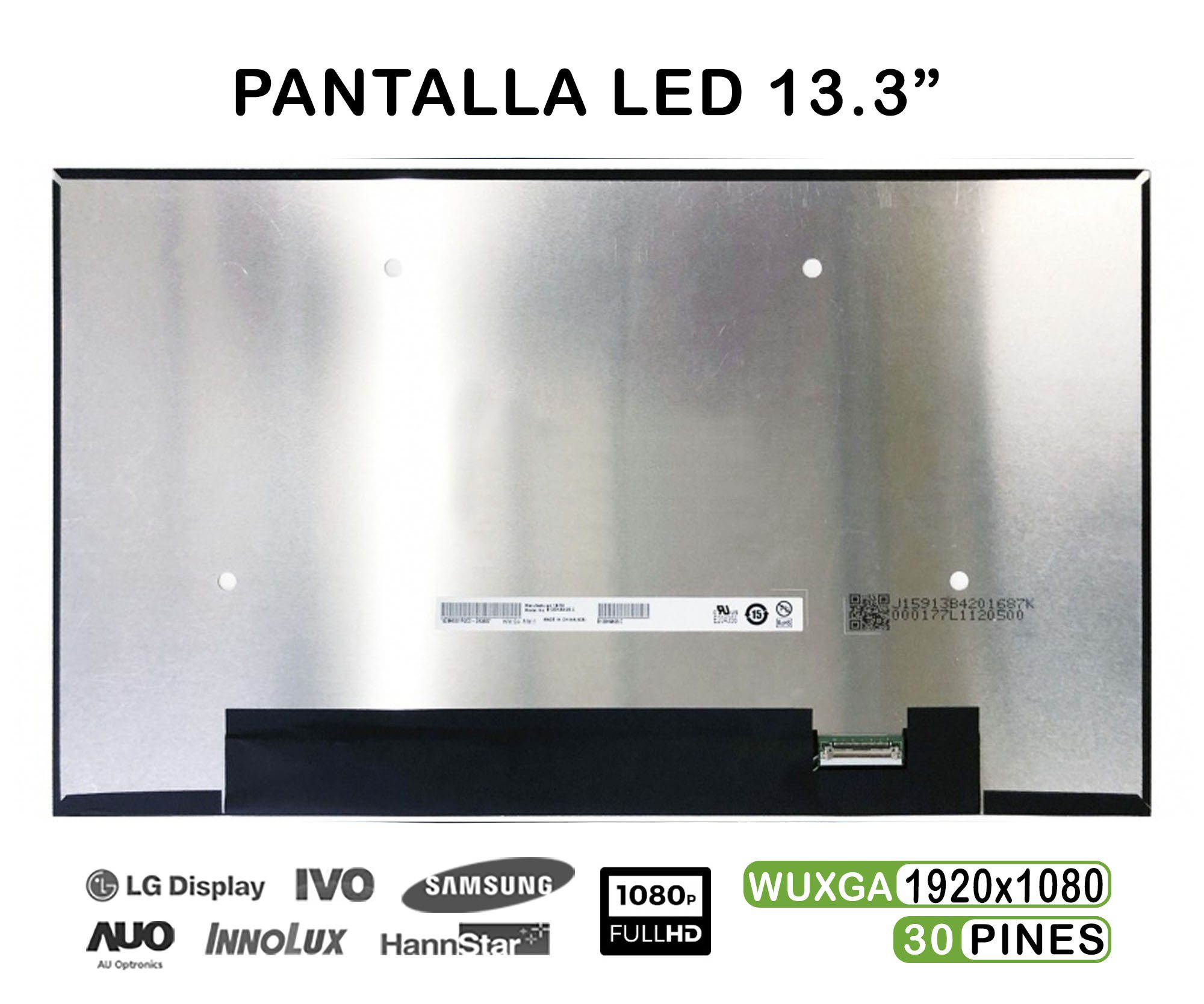 ECRÃ LED 13.3" PARA PORTÁTIL B133HAN05.C H/W:0A F/W:1 30 PINES FHD 300MM