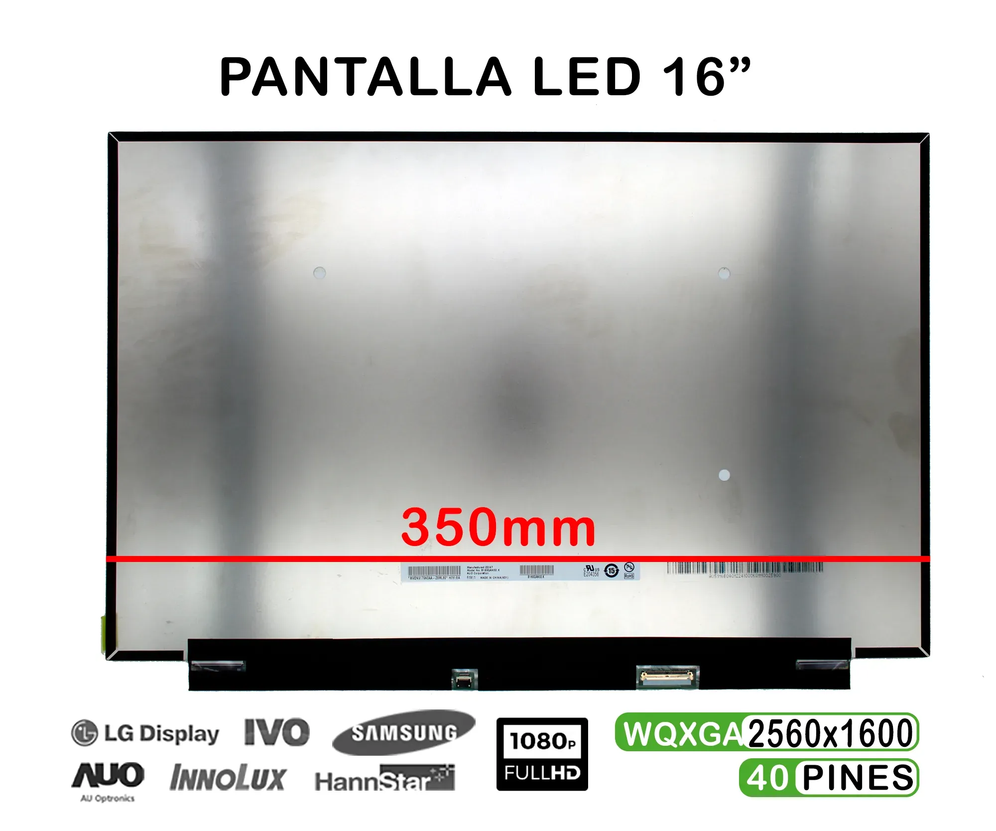ECRÃ LED 16" PARA PORTÁTIL B160QAN02.K 40 PINOS