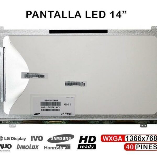 Ecrã LED 14" WXGA (1366x768) 40 Pinos para Portátil - Compatível LTN140AT21 Series