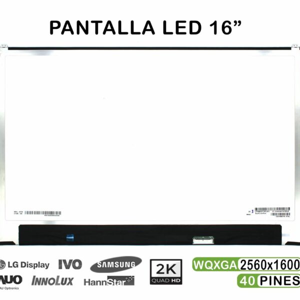 Ecrã LED 16" WQXGA (2560x1600) 40 Pinos para Portátil - Compatível LP160WQ1-SPA1