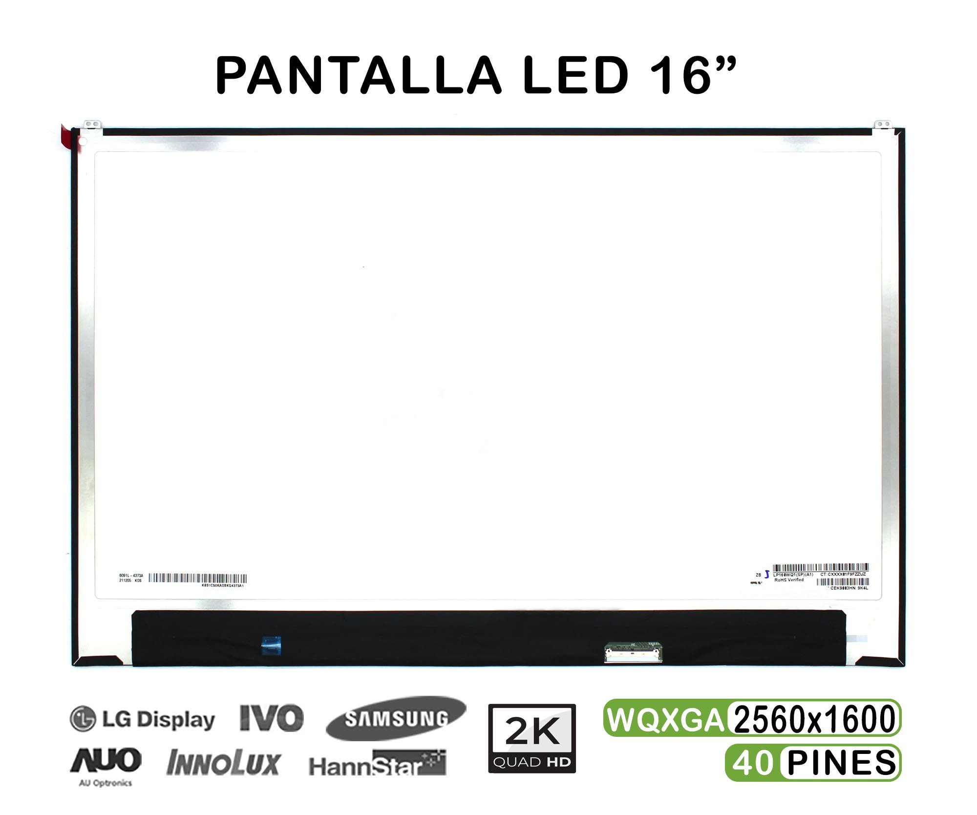 Ecrã LED 16" WQXGA (2560x1600) 40 Pinos para Portátil - Compatível LP160WQ1-SPA1