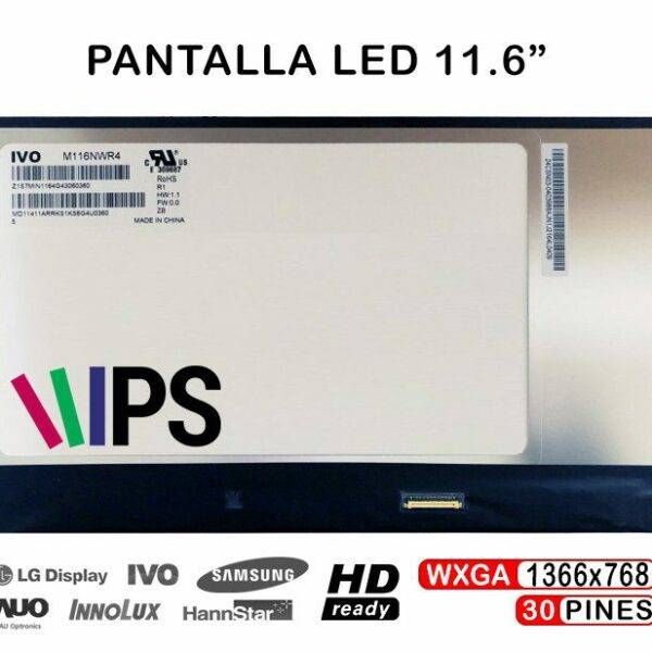 Ecrã LED 11.6" IPS para Portátil Asus E203 E205 TP200 Series - 1366x768 30 Pinos - M116NWR4 R1
