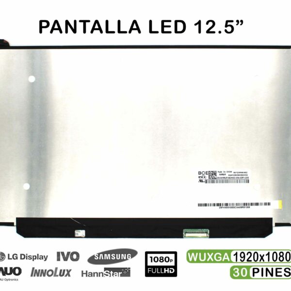 Ecrã LED 12.5" WUXGA (1920x1080) 30 Pinos para Portátil - Compatível NV125FHM-N82 N83 e Mais