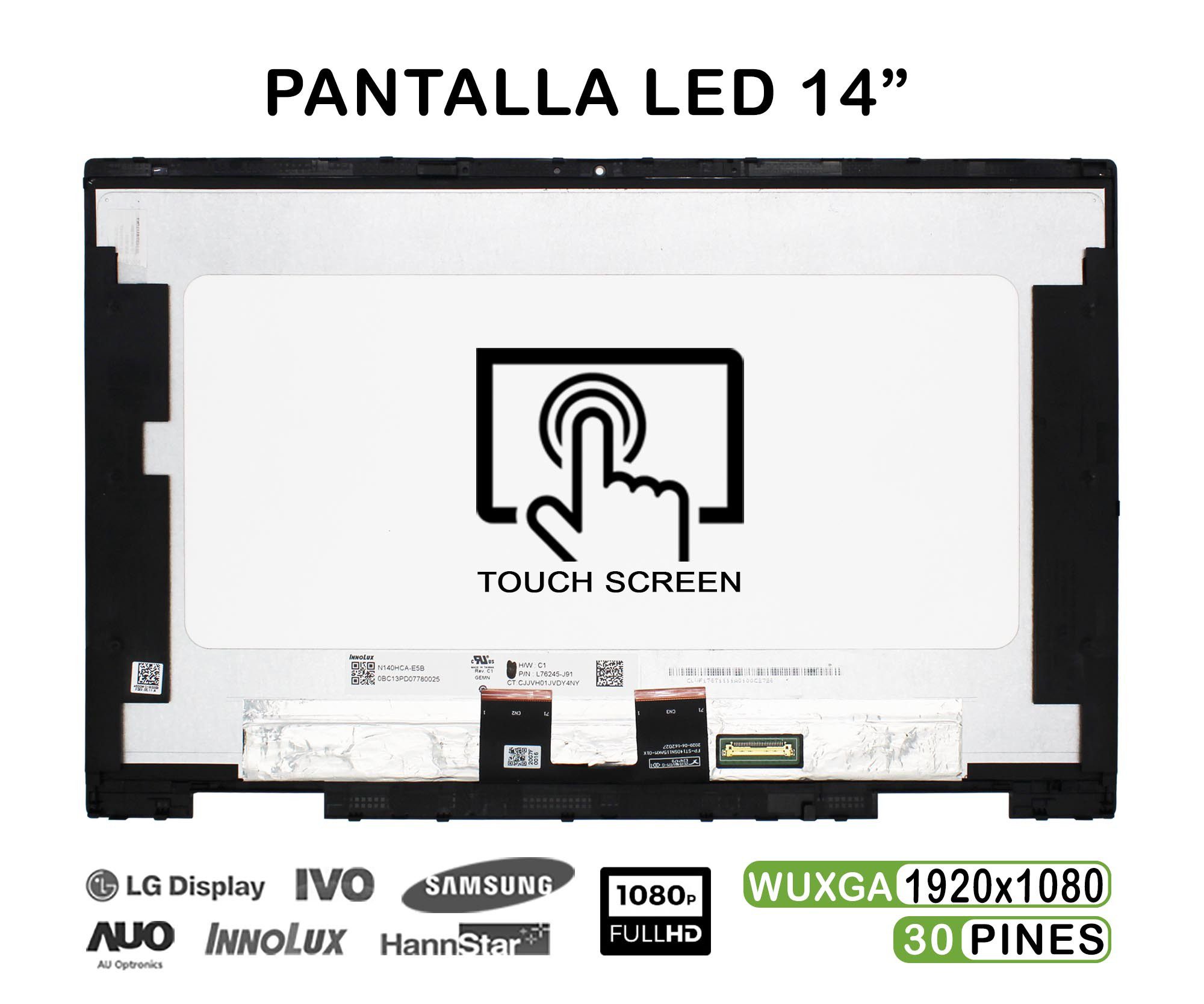 Ecrã LED Tátil 14" WUXGA (1920x1080) 30 Pinos para Portátil HP Pavilion x360 14-DY Series