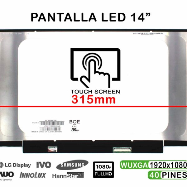 ECRÃ LED TÁTIL DE 14" PARA PORTATIL NV140FHM-T07 HW:V8.0 40 PIN IPS