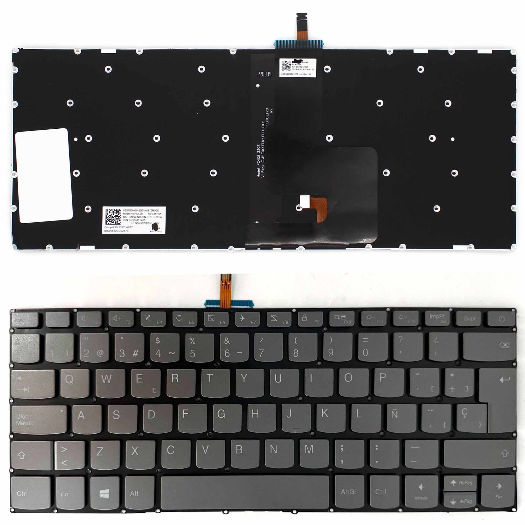 Teclado para Portátil Lenovo IdeaPad 320-14 320S-14 V14 Series Cinza Retroiluminado Espanhol - Image 2