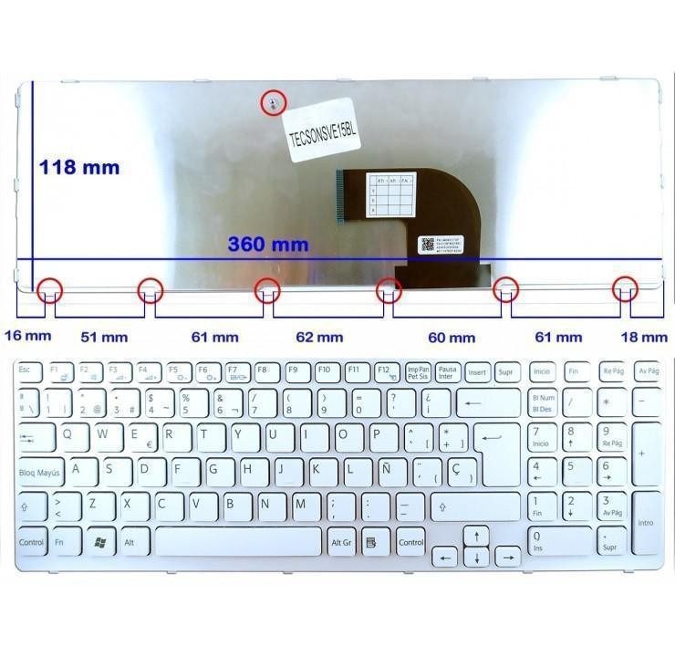 Teclado Espanhol Branco para Portátil Sony Vaio - Compatível com 149028961ES, AEHK5P0222303A - Image 3