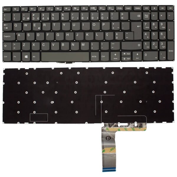 Teclado Português para Portátil Lenovo IdeaPad 320-15, 330-15, V130-15, S340-15 Series - Sem Moldura, Cinza, Sem Retroiluminação, Sem Botão Power