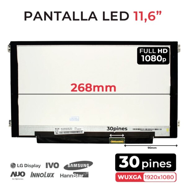 Tela 11.6" para Portátil NV116WHM-N47 WXGA (1366x768) 30 Pinos - Green Computer