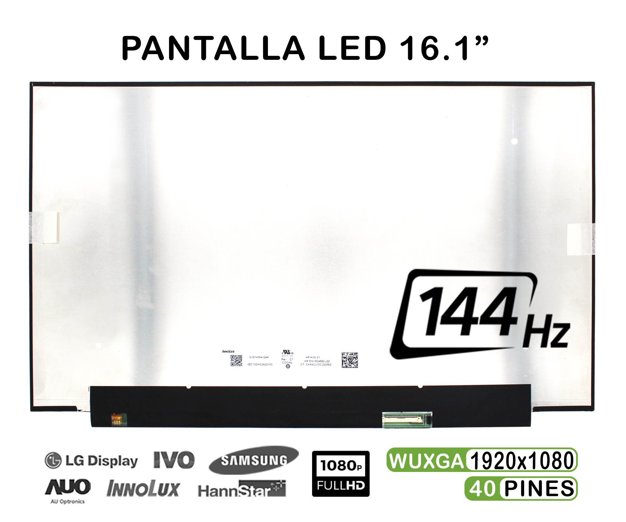 ECRÃ QUASE NOVO LED DE 16,1" PARA NOTEBOOK N161HMA-GAK 144HZ 1920X1080 40 PINOS