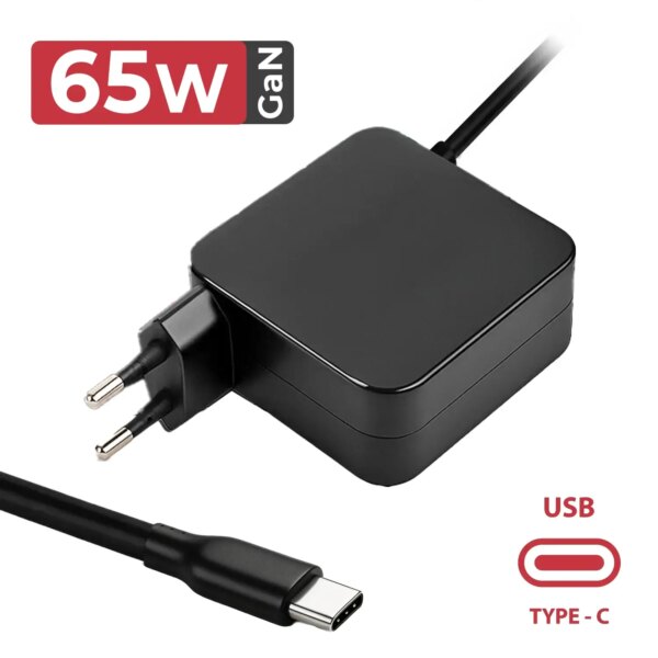 Carregador GAN USB-C 65W para Portátil Universal - Compatível com Apple, Dell, HP, Lenovo, Asus, Acer, Samsung, LG