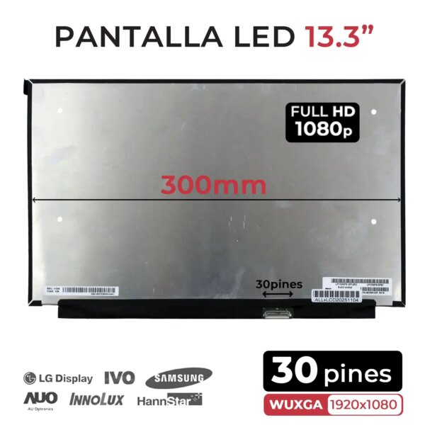 Ecrã LED 13.3" FHD (1920x1080) 30 Pinos para Portátil - Compatível LP133WF9 (SP)(B4) e (B2)