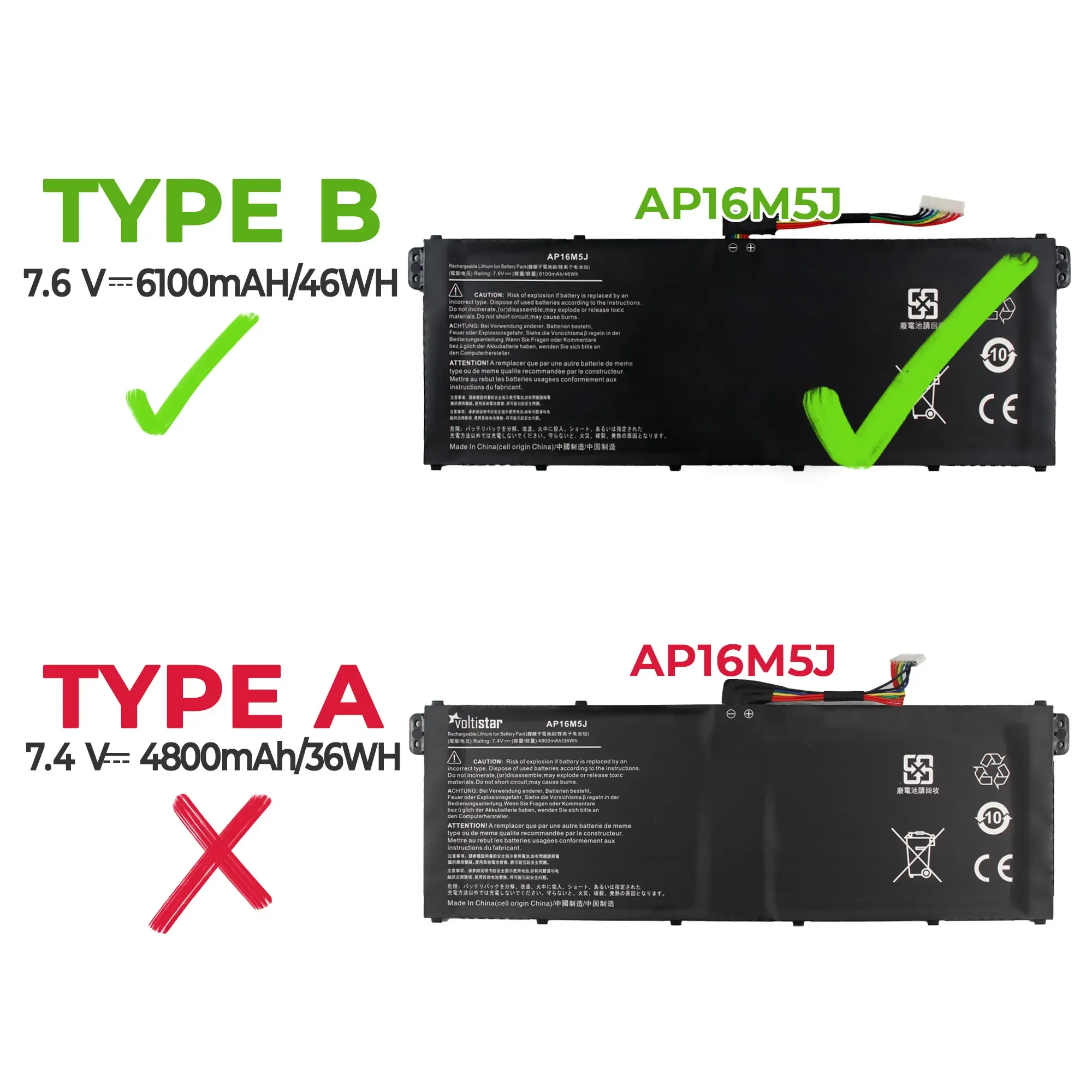 Bateria para Portátil Acer Aspire 1, Aspire 3 Series - 7.6V 6100mAh (AP16M4J, AP16M5J) - Image 4
