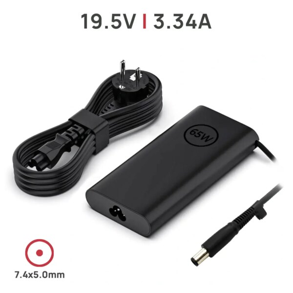 Carregador Portátil Dell Inspiron 15 3000 3520 65W 19.5V 3.34A Ficha 7.4x5.0mm