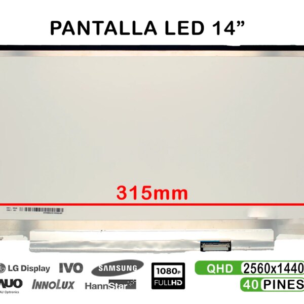 Ecrã LED 14" QHD (2560x1440) para Portátil - Compatível LP140QH2-SPB1 SPA1