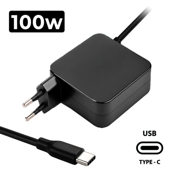 Carregador Multivoltagem USB-C 100W para Portátil - 5V-20V 5A - Compatível com Dell, HP, Lenovo, Acer, Asus, Samsung, Google, Xiaomi, Huawei