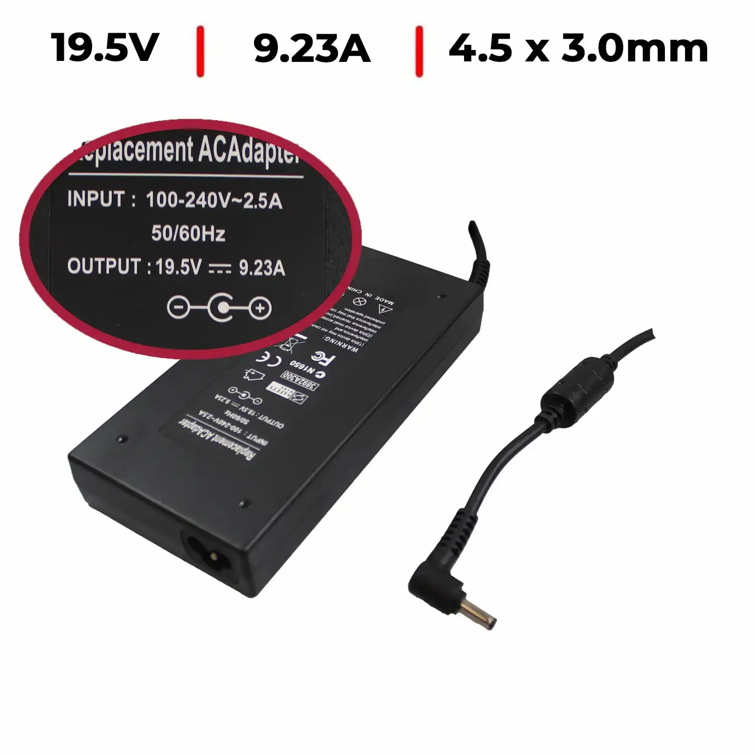 Carregador Portátil MSI Katana GF66, GF76, Pulse GL66, GL76 - 19.5V 9.23A (180W) - Ficha 4.5x3.0mm - P/N 3892A300
