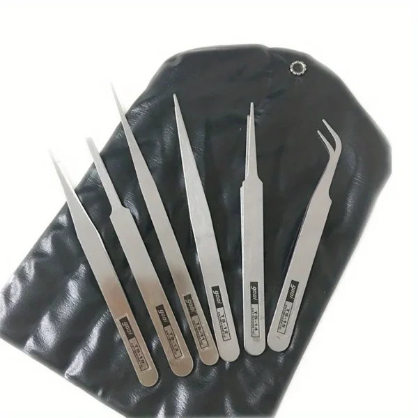 Conjunto de 6 Pinças de Precisão TS-15 em Aço Inoxidável para Eletrónica, Reparação de Portáteis e Trabalhos Manuais