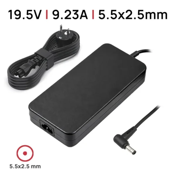 Carregador Slim 180W para Portátil Gaming ASUS ROG FX MSI GT Clevo P Series 19.5V 9.23A Conector 5.5x2.5mm