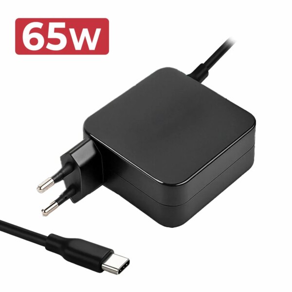 Carregador Universal USB-C 65W Multivoltagem 5-20V para Portátil - Tipo C Preto