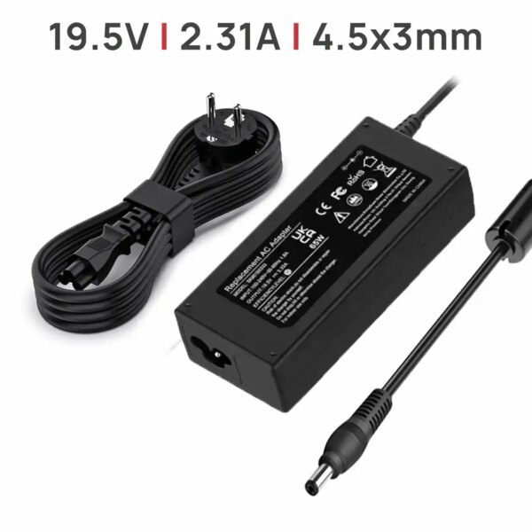 Carregador para Portátil Dell 19.5V 2.31A 45W Conector 4.5x3.0mm - Compatível com Inspiron, Latitude, Vostro, XPS Series (0JHJX0, LA45NM121, HA45NM140)