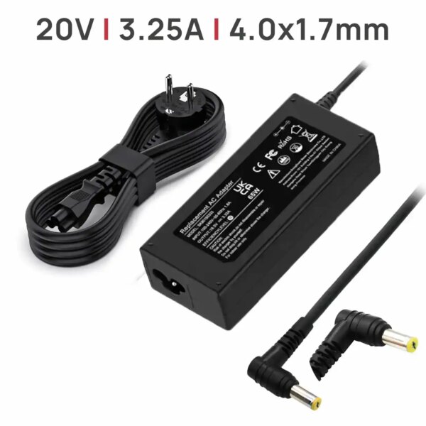 Carregador Portátil Lenovo Ideapad 65W 20V 3.25A Pino Fino 4.0x1.7mm Compatível com Ideapad 1 3 5 Slim Yoga Flex V Miix Series