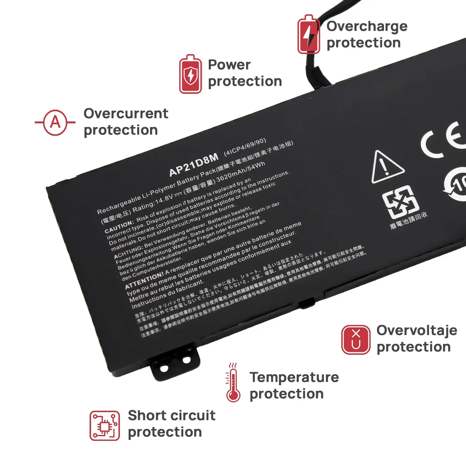 Bateria para Portátil ACER NITRO 5 AN515-58, AN16-51, V15 ANV15-51 - AP21D8M 14.8V 3620mAh - Image 4