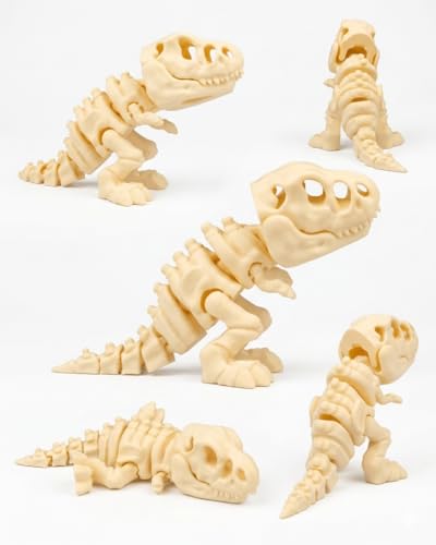 Pack 6 Dinossauros Articulados Colecionáveis - Impressão 3D PLA Fóssil - Decoração Premium Escritório/Secretária