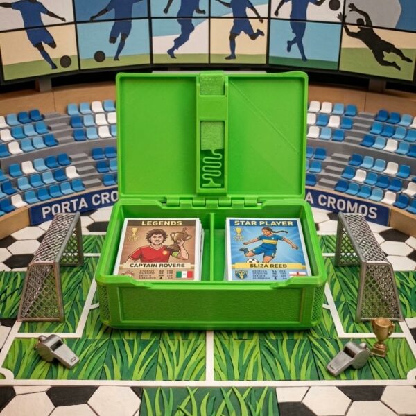 Porta-Cromos Futebol 3D Arena - Organizador de Coleções Panini/Topps (200+ Cromos) - Design Estádio Verde Relvado