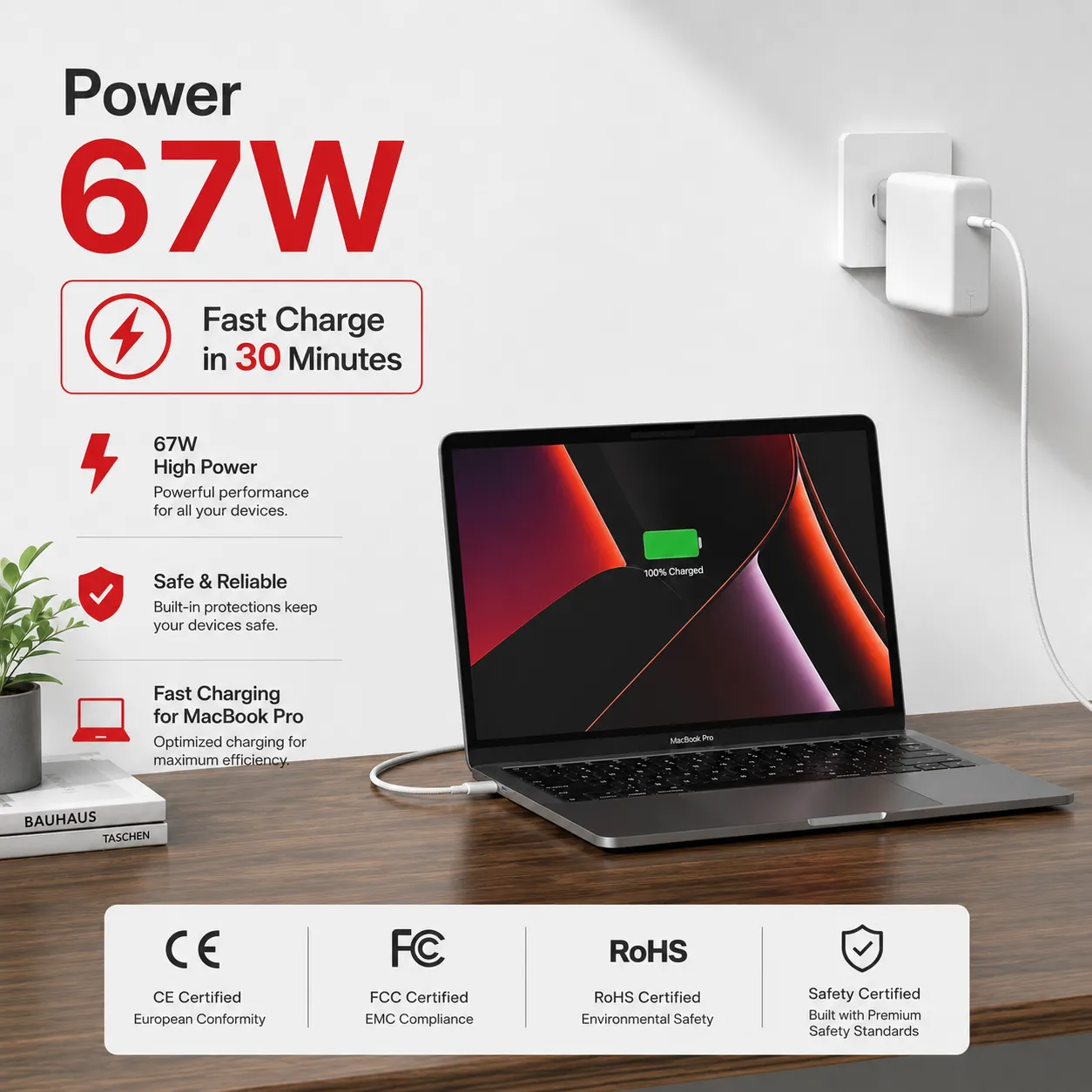 Carregador 67W MagSafe 3 USB-C para Portátil Apple MacBook Air/Pro M1 M2 M3 M4 com Cabo Trançado 2M - Image 3