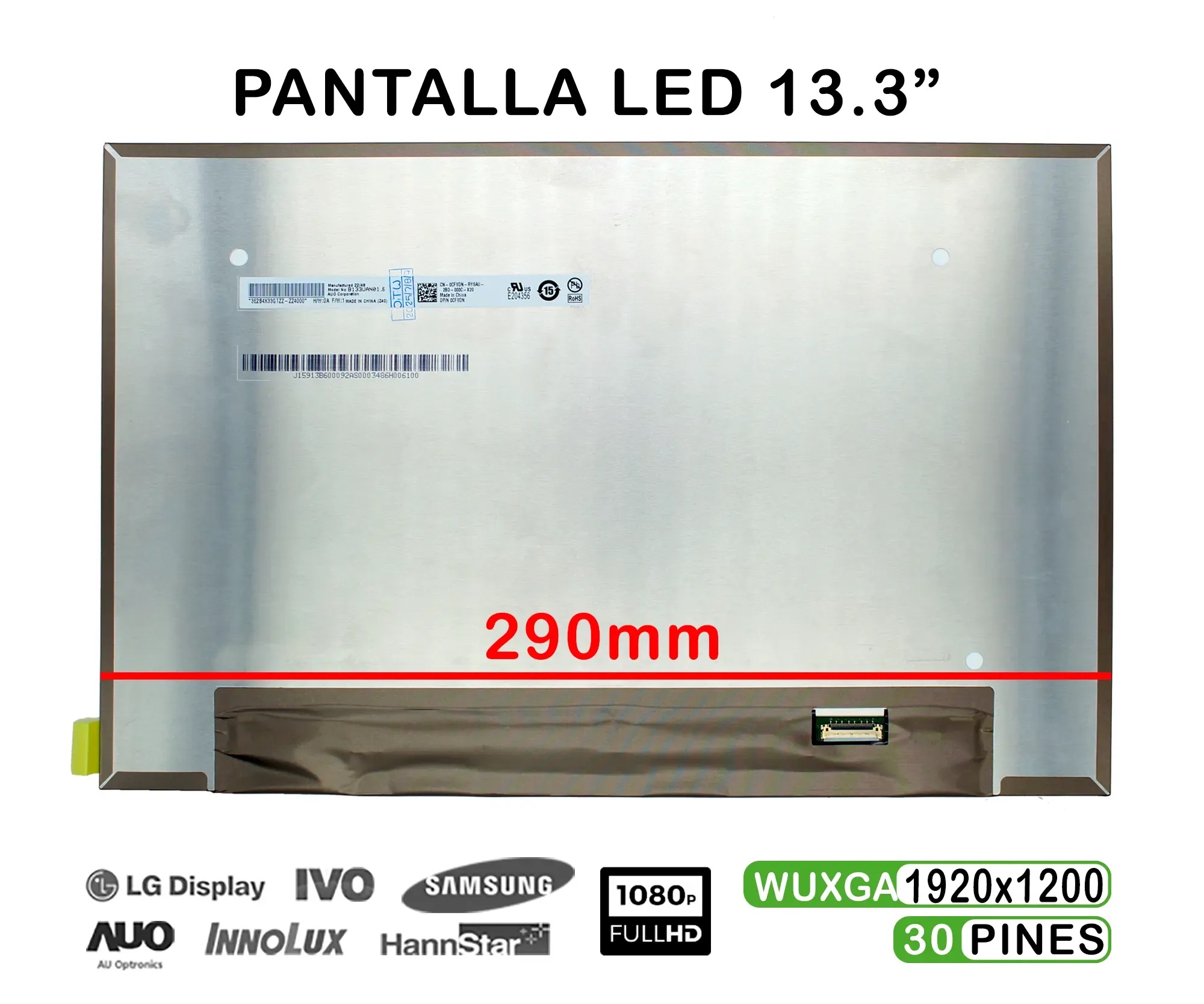 ECRÃ LED DE 13,3" PARA PORTÁTIL B133UAN01.6 HW0A