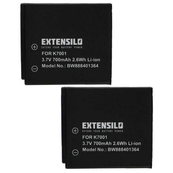 2x Bateria EXTENSILO para Kodak Klic 7001 - 700mAh, 3.7V