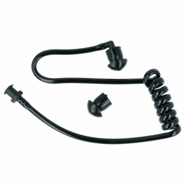 Tubo Acústico Espiral para Auriculares - Inclui 2x Adaptadores de Ouvido, Preto/Transparente