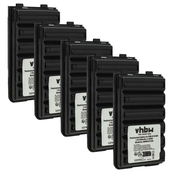 Bateria vhbw 1600 mAh 7.2V NiMH para Yaesu Vertex FNB-64H, FNB-57, FNB-64, FNB-83 (5 unidades)