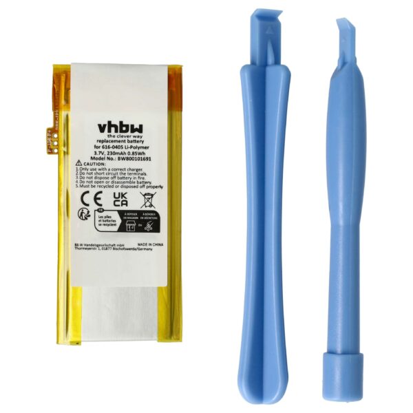Bateria para MP3 Player Apple - vhbw 230 mAh 3.7 V Li-polymer (P11G73-01-S01, 616-0407, 616-0405)