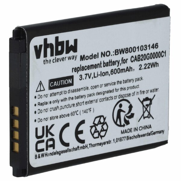 Bateria para Telemóvel vhbw substitui Alcatel B-U9X, CAB20G0000C1 - 600 mAh 3.7 V Li-Ion