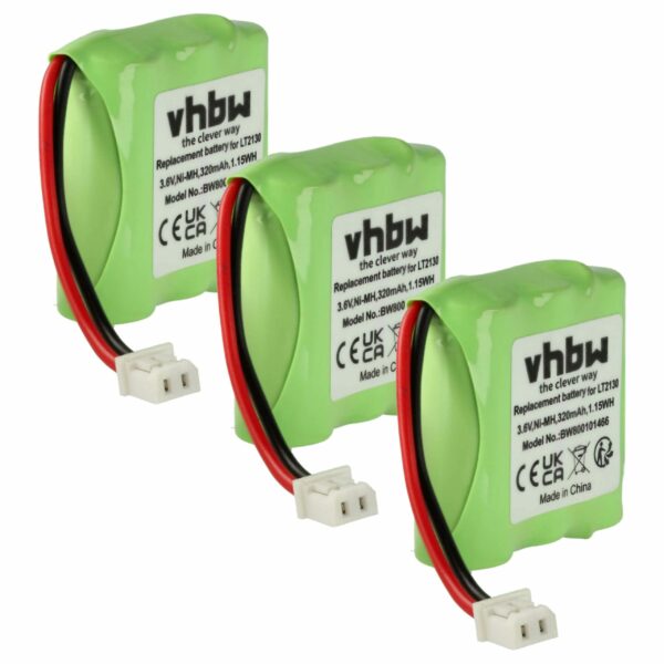 Pack 3x Baterias vhbw LT2130 para Telefone Fixo Loewe MBO - 320 mAh 3.6V NiMH