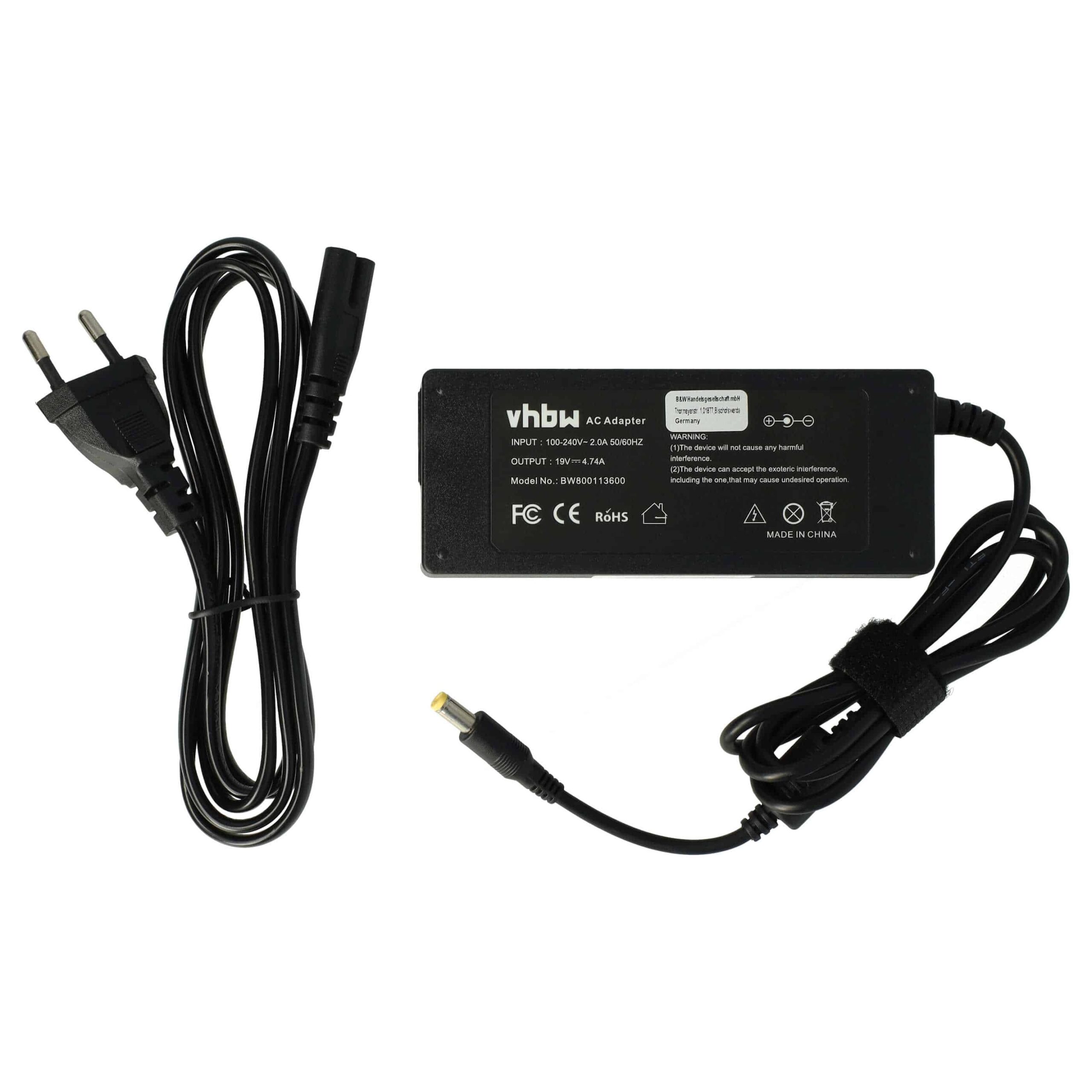 Carregador / Transformador vhbw para Portátil Acer, Asus, Toshiba, HP - 90 W, 19 V