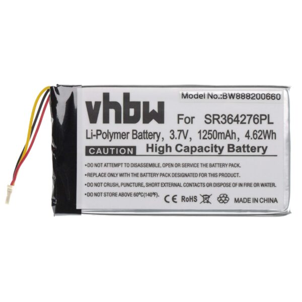 Bateria GPS vhbw para Becker SR364276 - 1250mAh, 3.7V