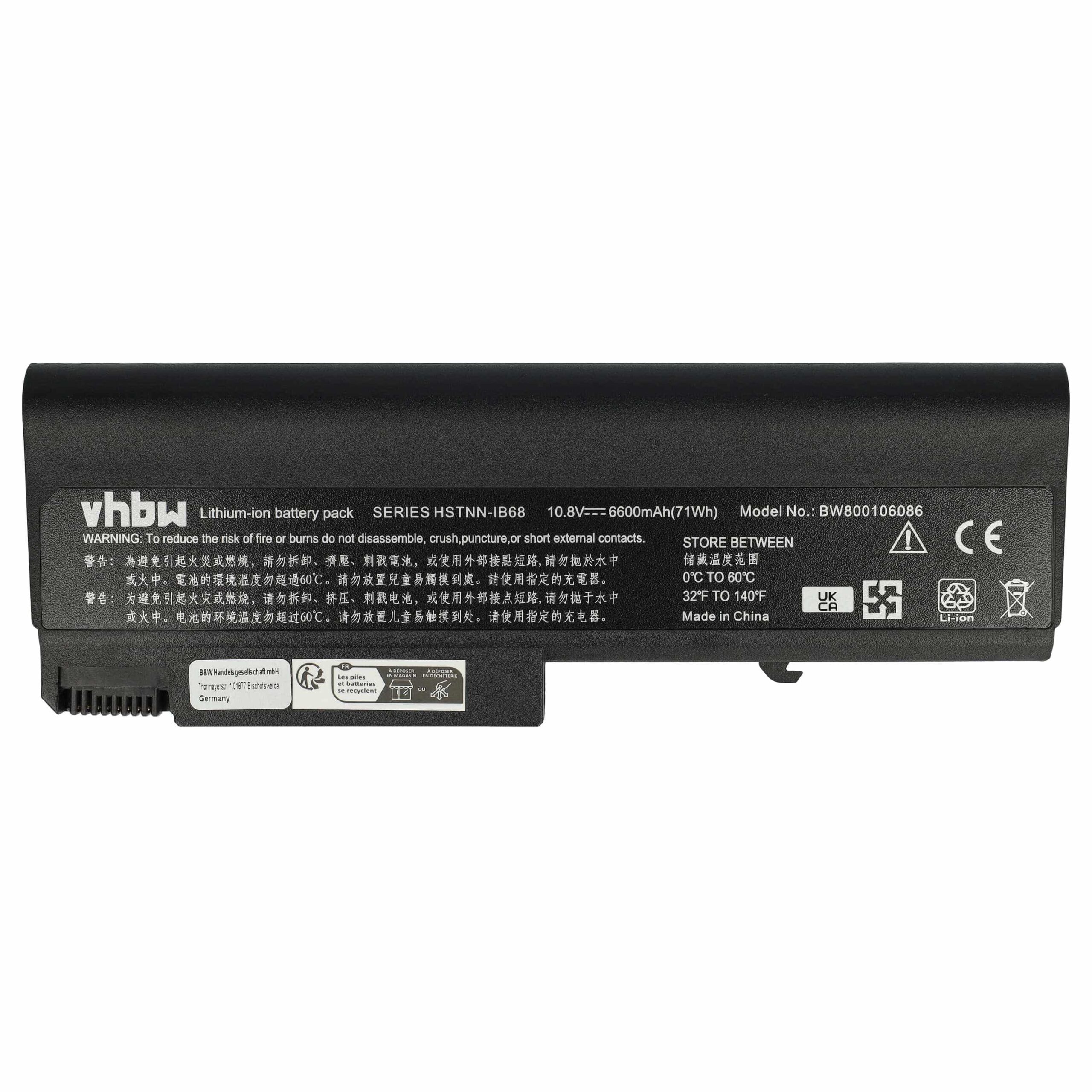 Bateria vhbw para Portátil HP - Compatível com 482962-001, 58640-542, 484786-001, 491173-543 - 6600 mAh 10.8 V Li-Ion